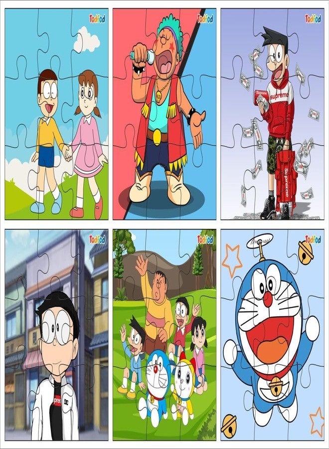 TodFod Wooden Jigsaw Puzzles Toy 54 Pieces 6 in 1, Anime Cartoon Characters Jigsaw Puzzles Educational Toy for Age 3+ Kids & Children Preschool Learning Toy Puzzle (Set of 2) (Doremon & Shinchan) - Image 2